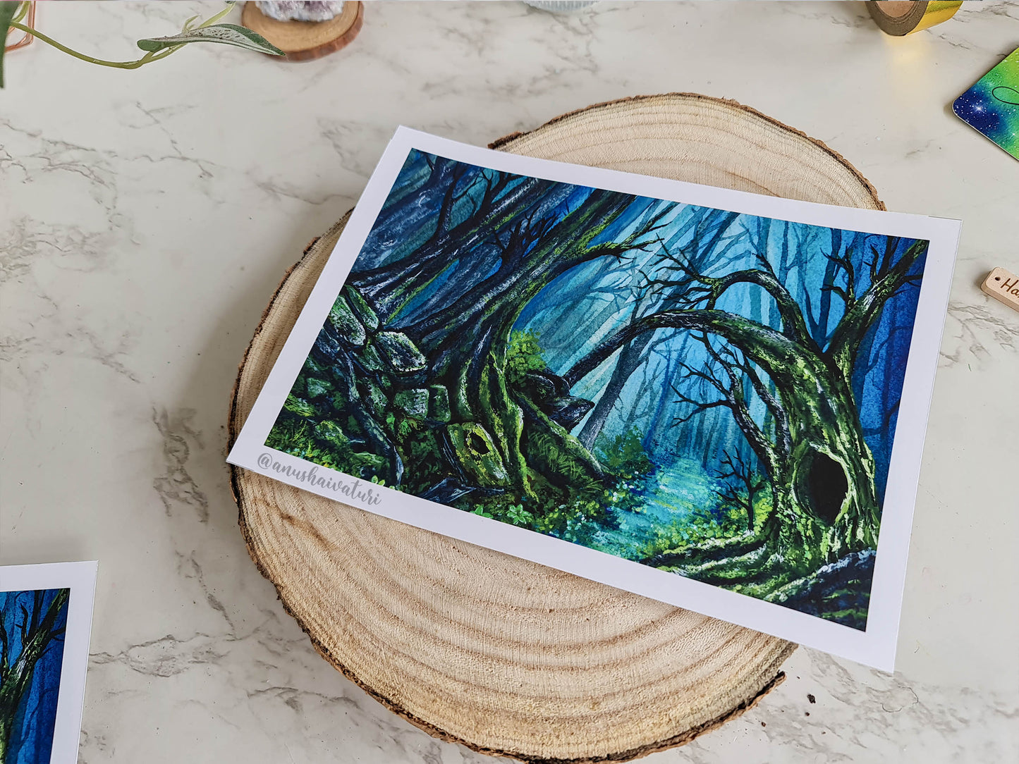 Fantasy forest archival print spooky night forestmoss woodland landscape nature lover wallart home decor gouache illustration