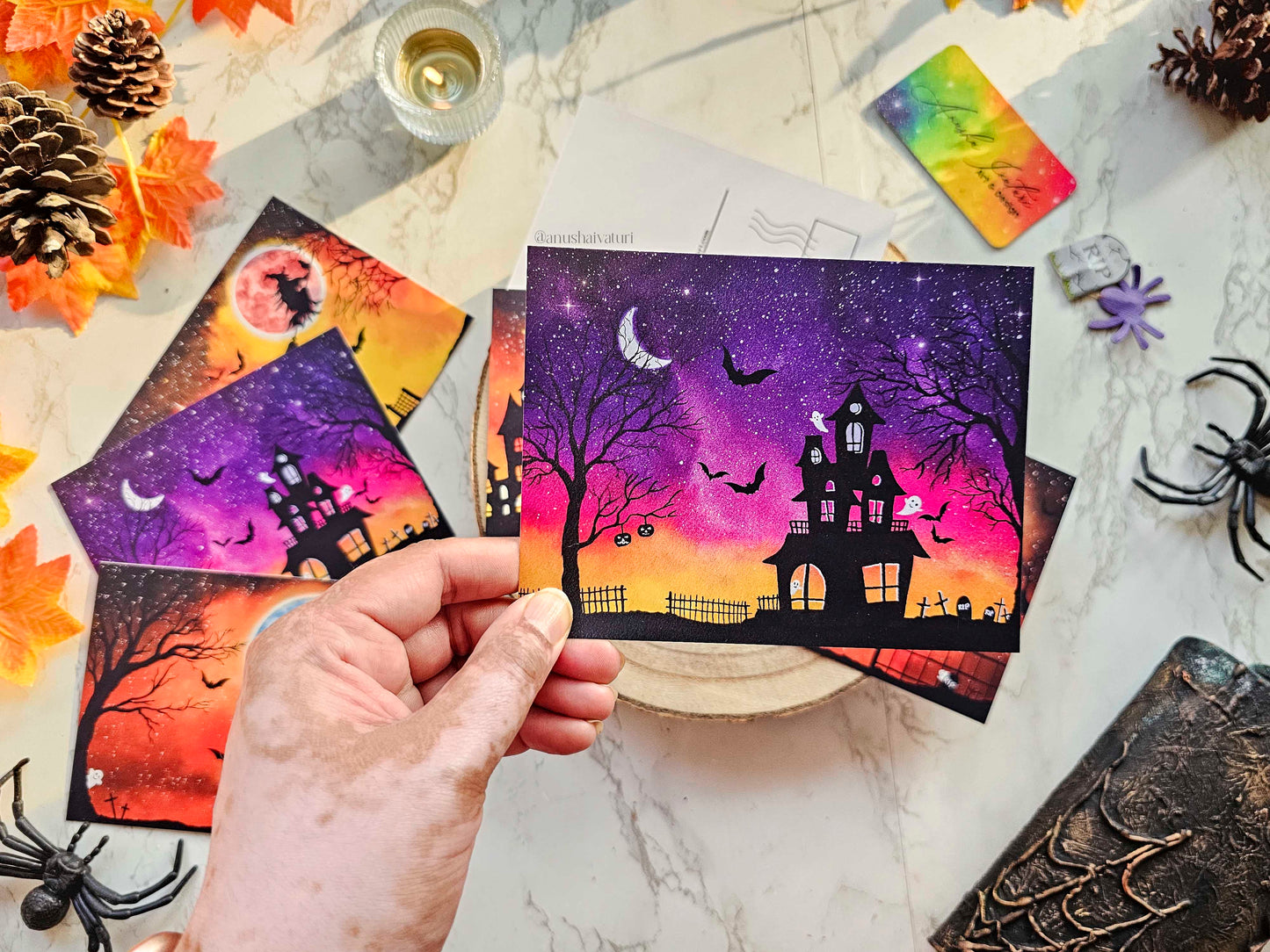 Set of 3 Watercolor Halloween Postcards | Halloween Art Notecards