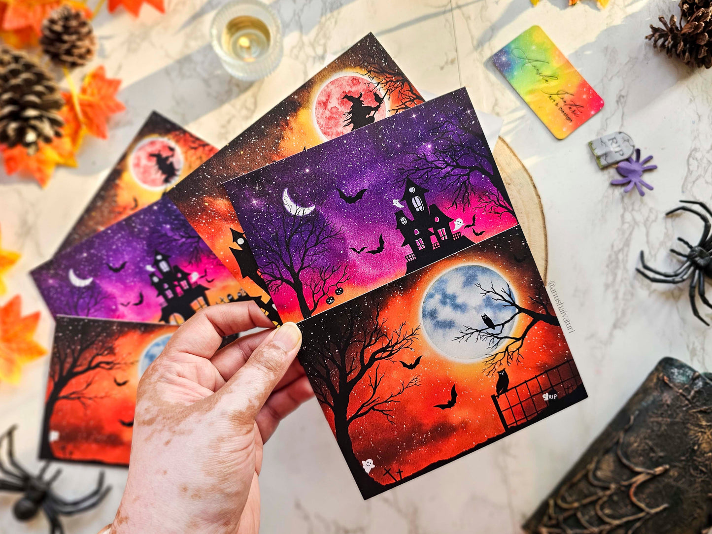 Set of 3 Watercolor Halloween Postcards | Halloween Art Notecards