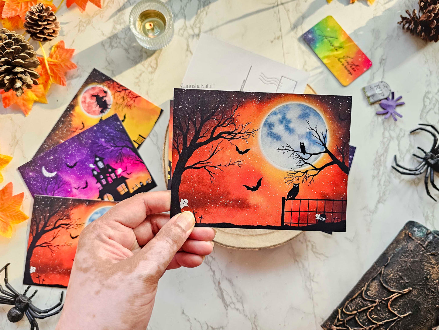 Set of 3 Watercolor Halloween Postcards | Halloween Art Notecards