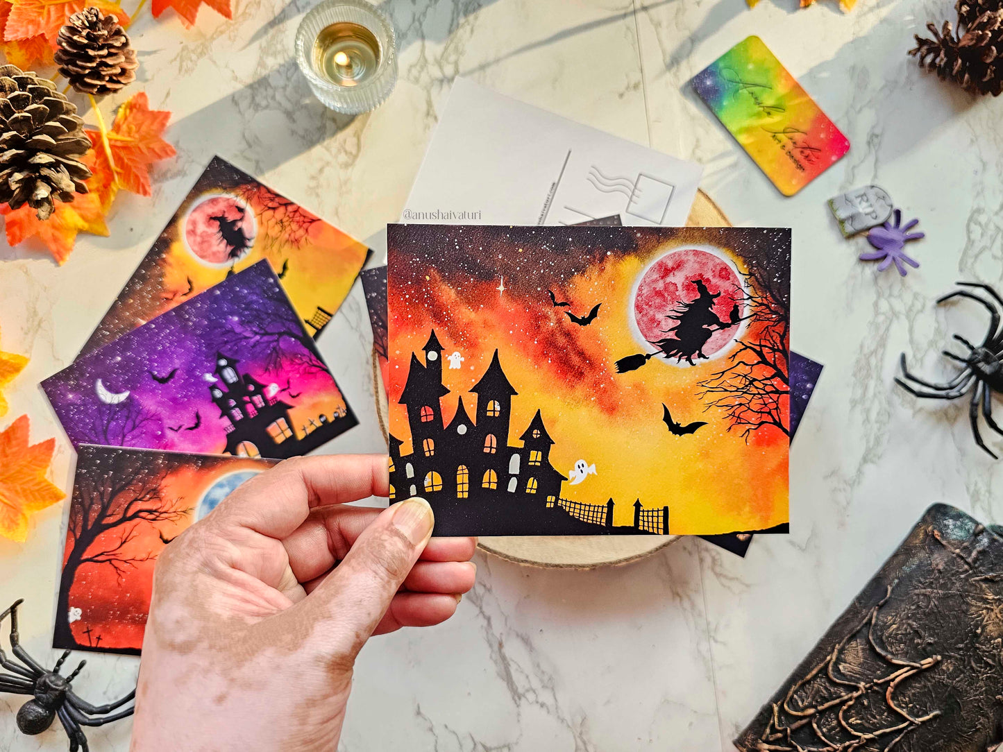 Set of 3 Watercolor Halloween Postcards | Halloween Art Notecards