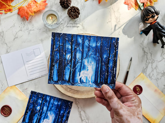 Harry Potter Patronus Charm Postcard | Magical winter forest