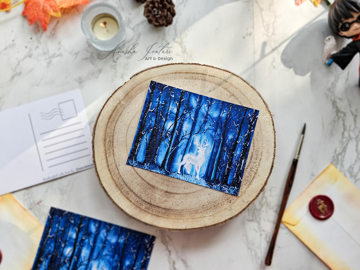 Harry Potter Patronus Charm Postcard | Magical winter forest