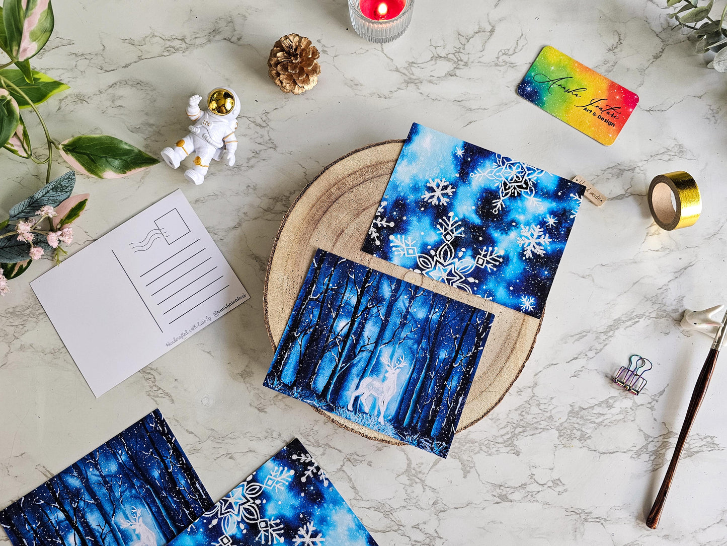 Set of 2 Winter theme Postcards