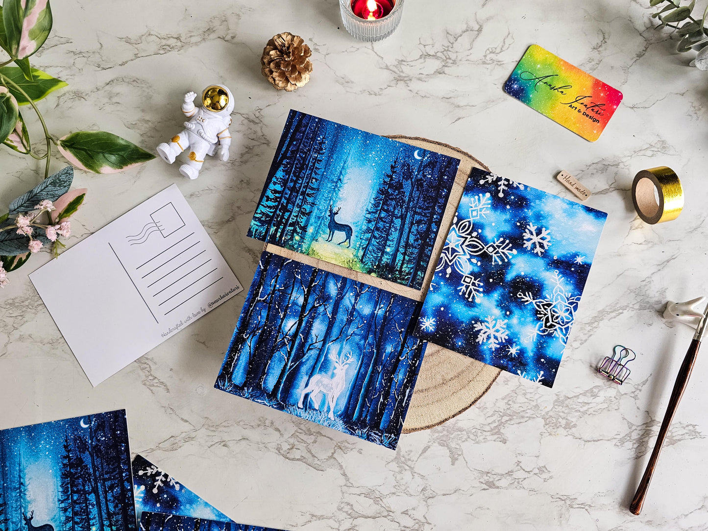 Set of 3 Christmas Winter Theme Postcards