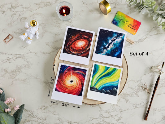 Set of 4 Polaroid Prints | Cute Polaroid style Space Art prints