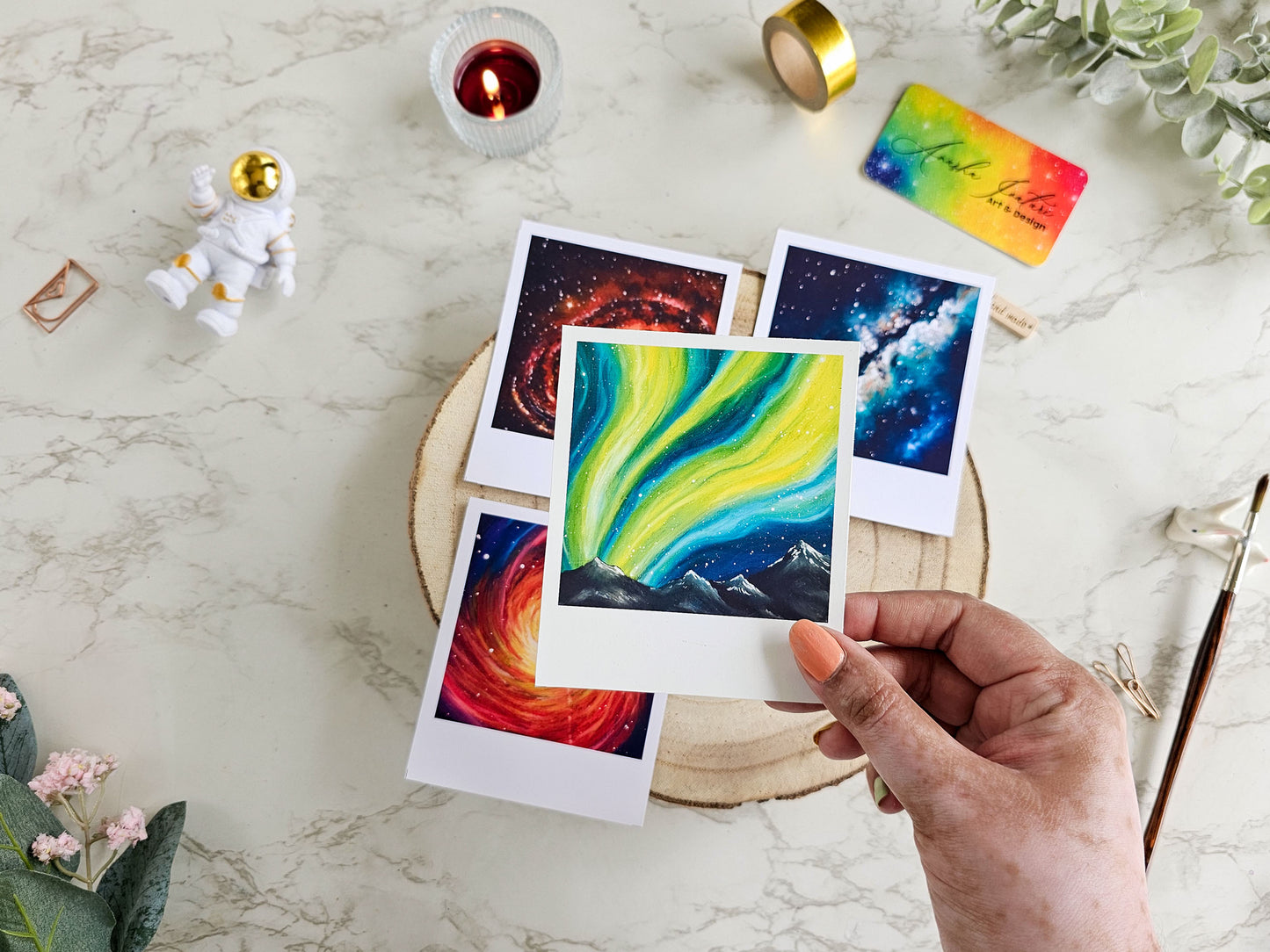 Set of 4 Polaroid Prints | Cute Polaroid style Space Art prints