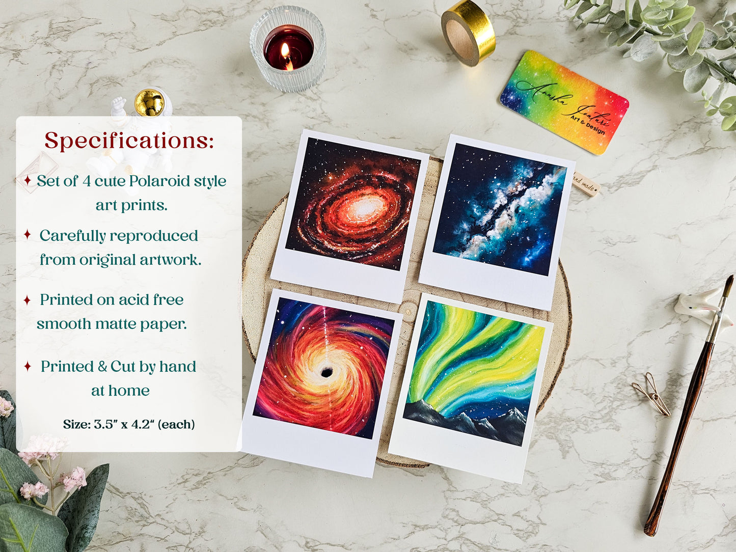 Set of 4 Polaroid Prints | Cute Polaroid style Space Art prints