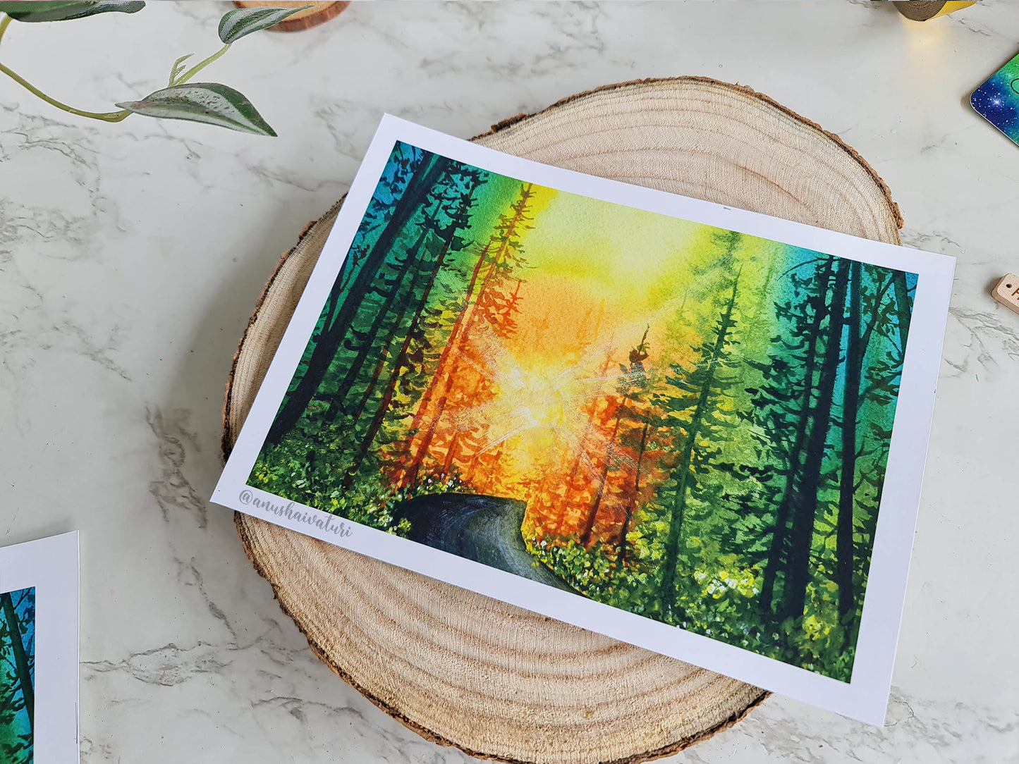 Sunset on a road trip | Forest Painting Art Print