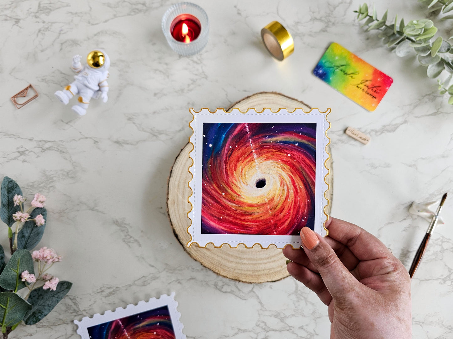 Black Hole Space Art | Oil Pastels drawing Mini Art Print