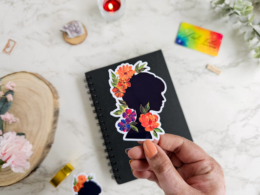 Woman Sihouette Floral bouquet Galaxy Sticker