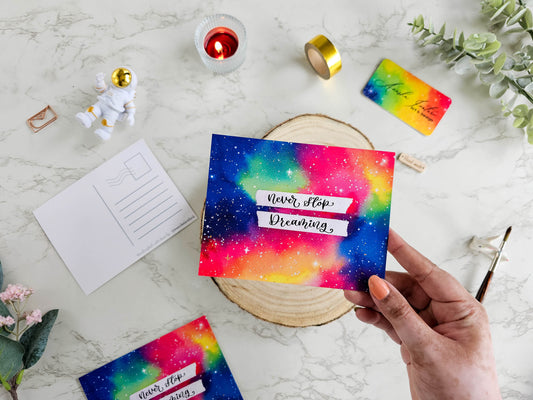 Never Stop Dreaming | Watercolor Galaxy Postcard