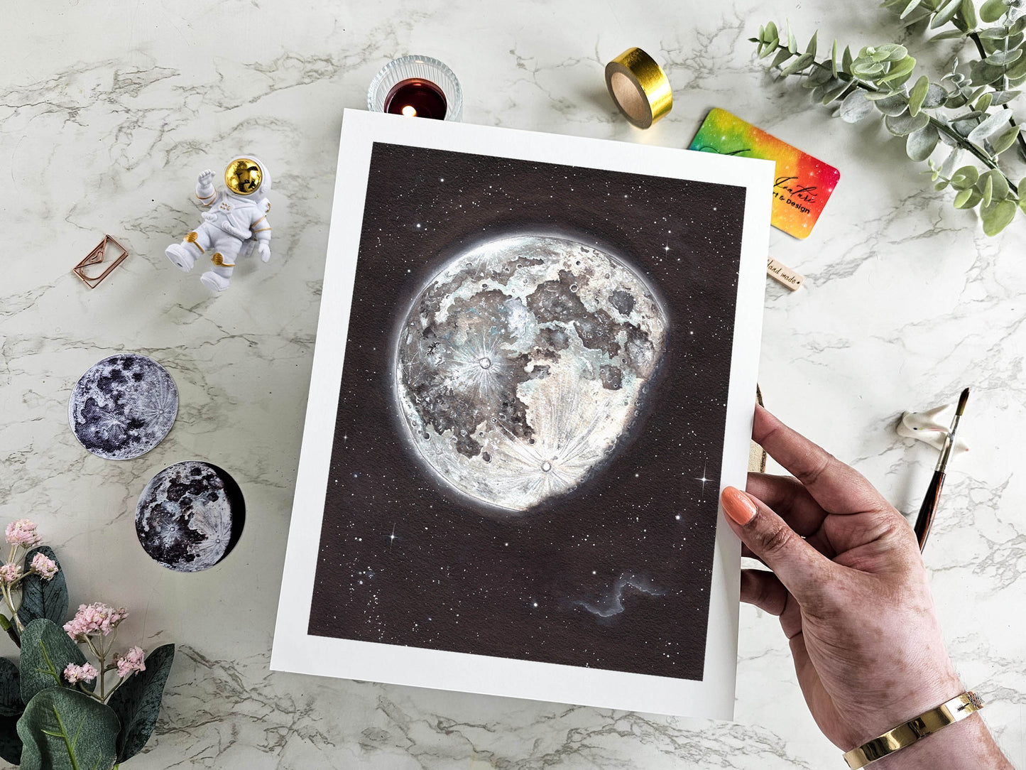 Watercolor Moon Painting Art Print