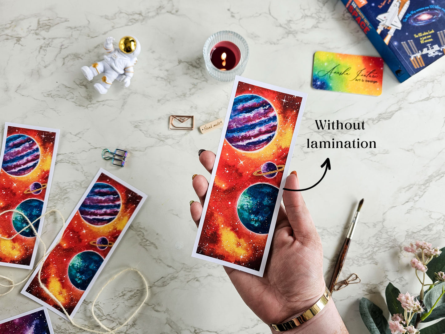 Watercolor Galaxy with Planets Bookmark | Laminated Bookmarks